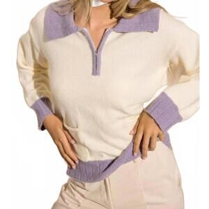 NEW PAPERMOON jessi colorblock zip sweater in white/purple